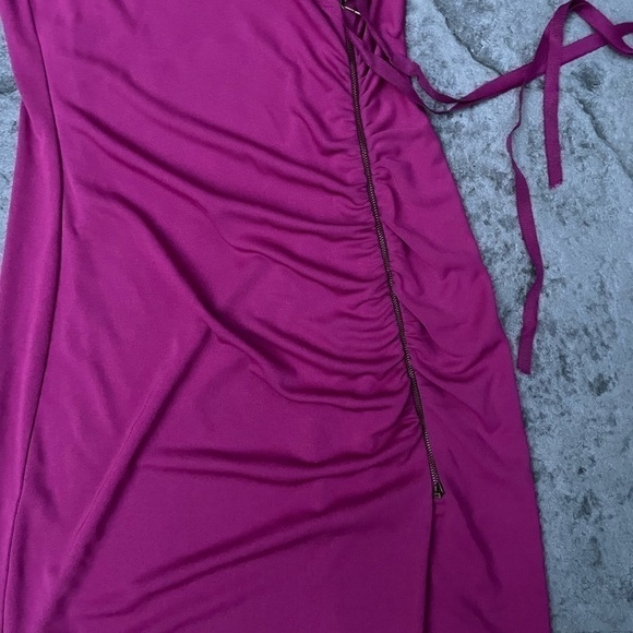 Nicolle Miller vintage pink fusia midi ruched dress with zipper size 2 - Picture 2 of 8